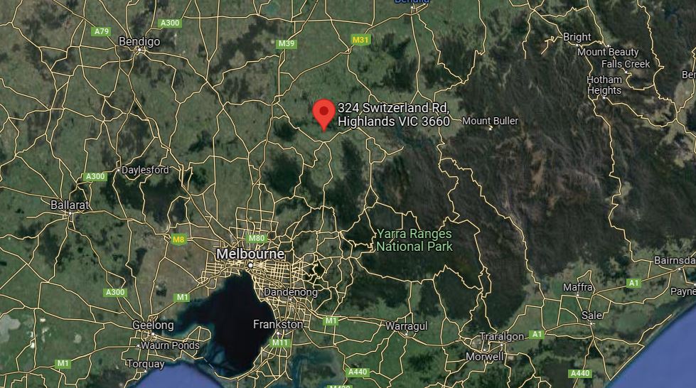 Regional satellite map showing Switzerland Road north-east of Melbourne